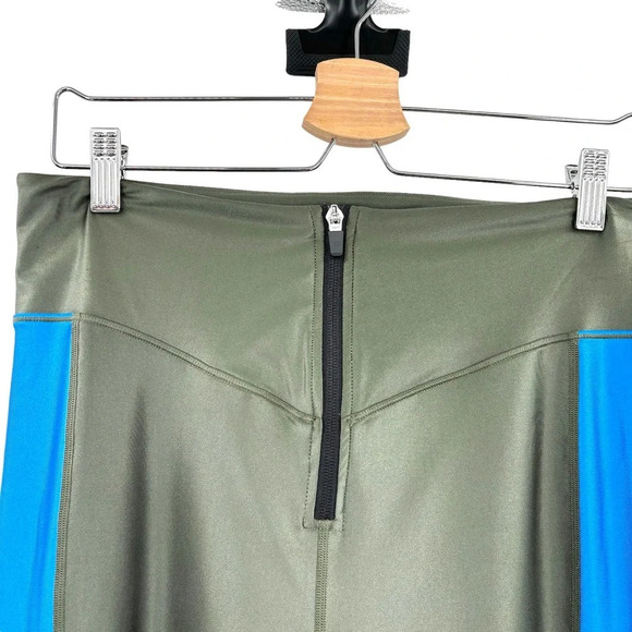 All Access Leggings Zip Front Two-Tone Stretch Side Stripe Green Blue Size XL - Picture 3 of 11